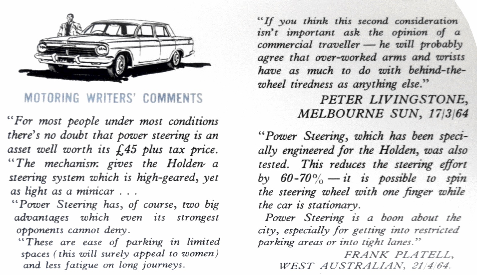 1964 Holden EH Power Steering Brochure Page 1